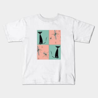 North Star Kitty Cat in Pink and Turquoise Kids T-Shirt